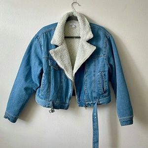 Forever 21 Faux Fur-Lined Denim Jacket (DENIM/CREAM, SZ L)